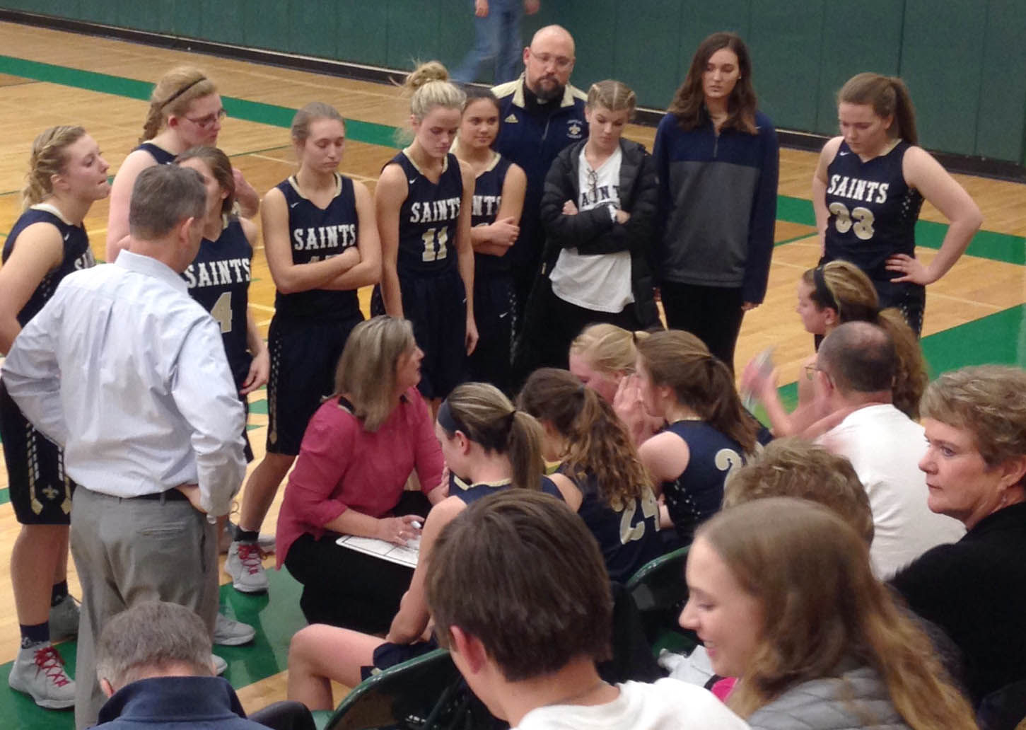 Central Catholic girls bench huddle